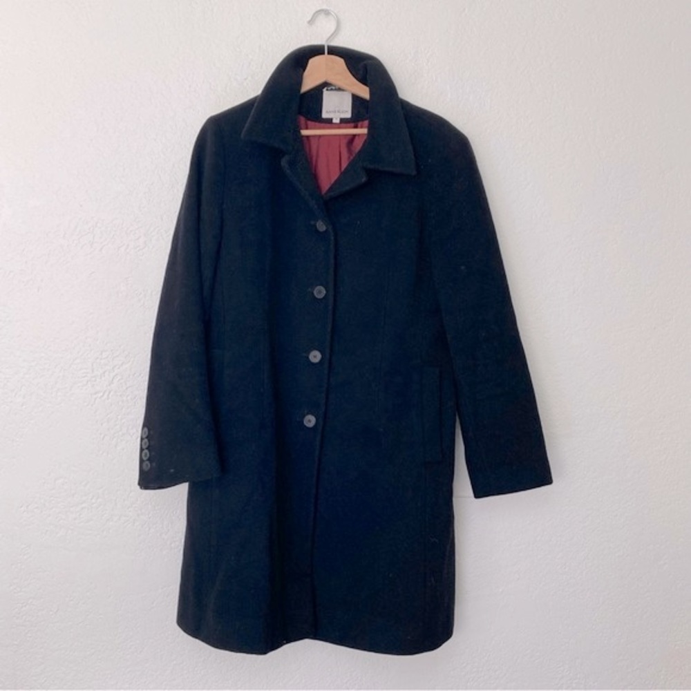 VTG‎ Anne Klein Black 100% Wool Shell Long Peacoat, Size 10